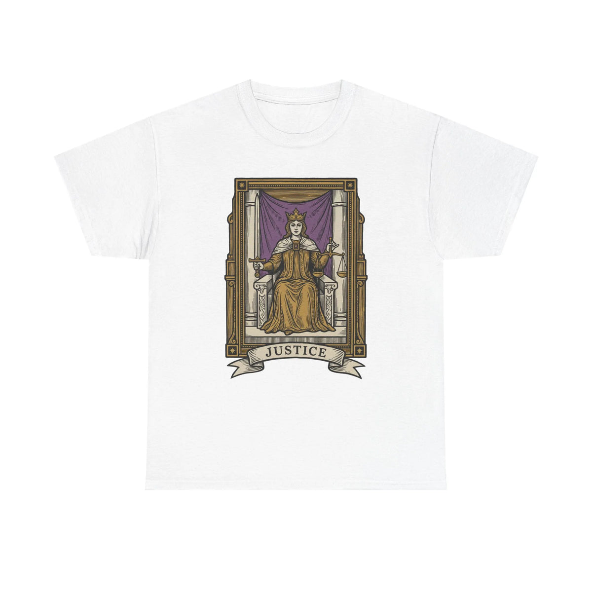 Justice Tarot Card Graphic T-Shirt - Heavy Cotton Classic Fit Tee - Unisex White