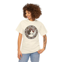 Norse Cat & Raven Woodcut T-Shirt - Heavy Cotton Classic Fit Tee - Unisex White