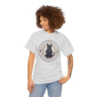 Meditating Cat Sacred Geometry Alchemist T-Shirt - Heavy Cotton Classic Fit Tee - Unisex White