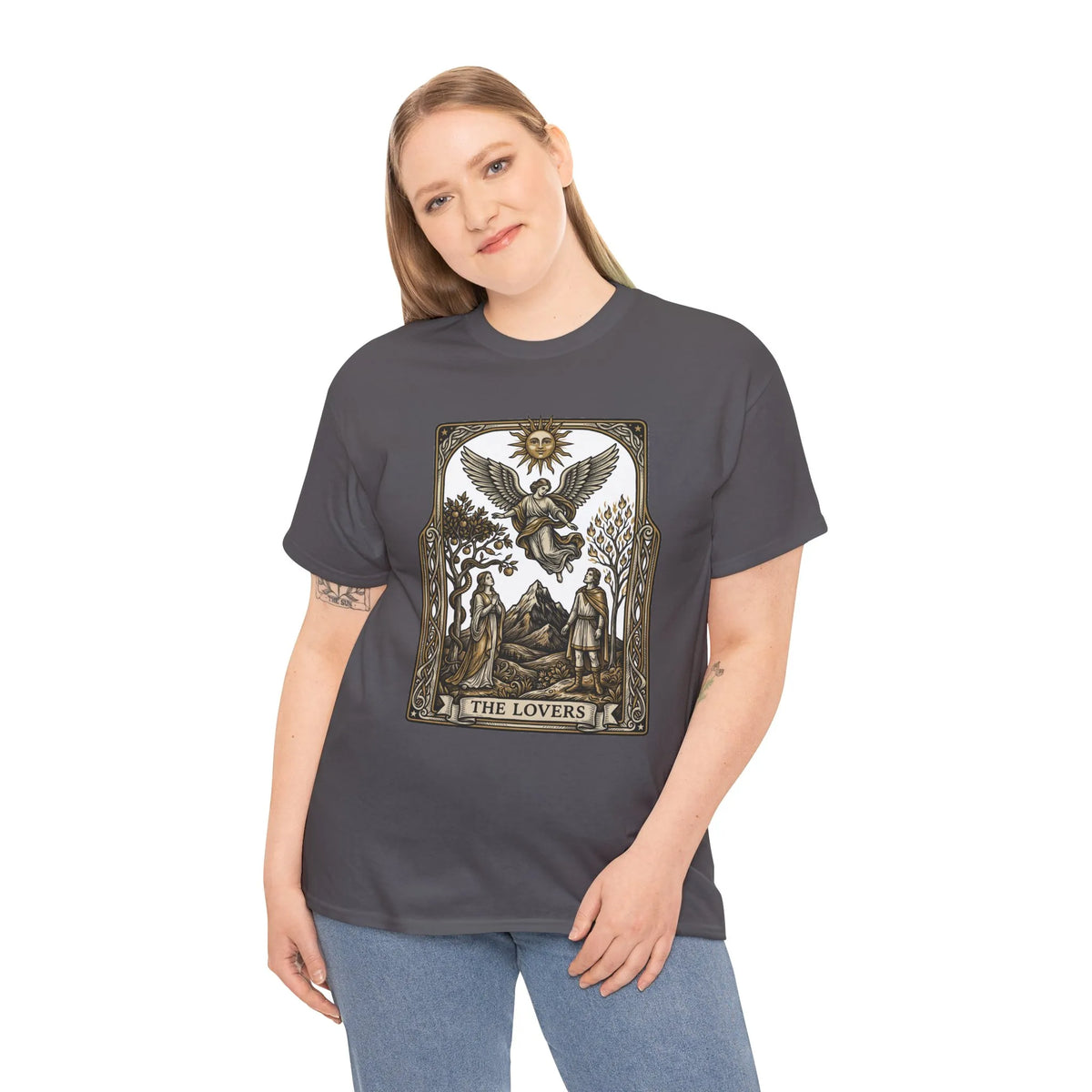 The Lovers Tarot Card Graphic T-Shirt - Heavy Cotton Classic Fit Tee - Unisex White