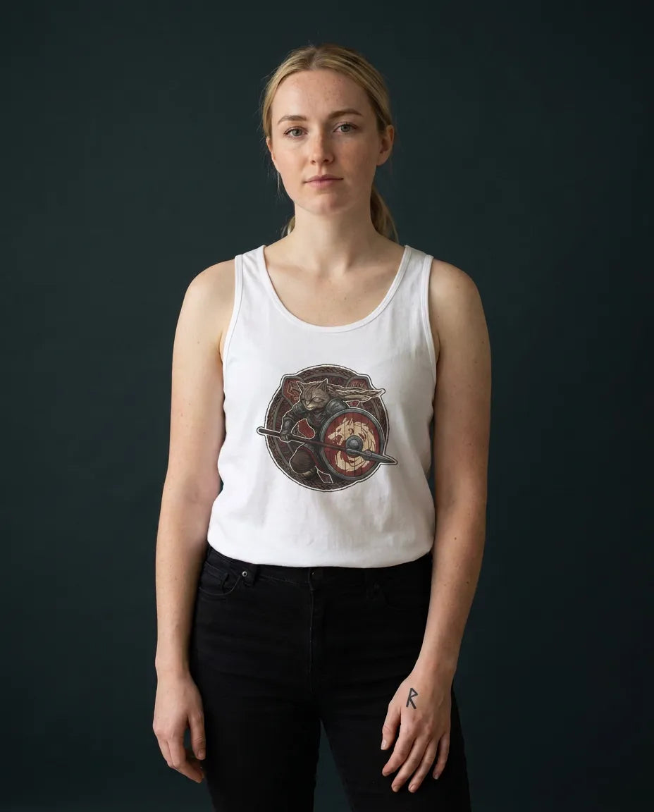 Viking Berserker Cat Shieldmaiden Tank Top - Lightweight Airlume Cotton Jersey - Unisex Athletic Heather