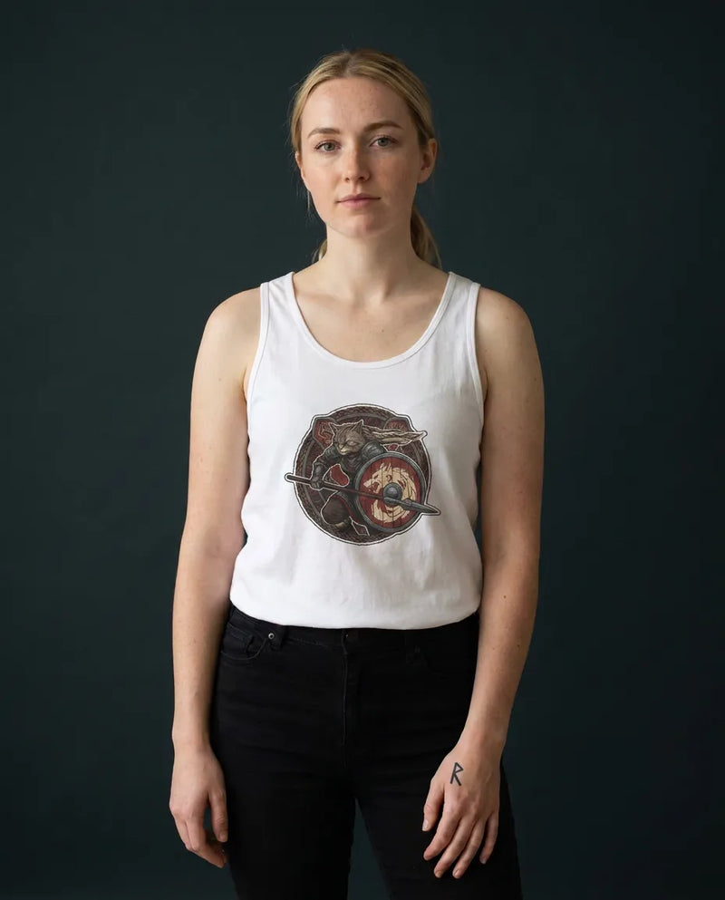 Viking Berserker Cat Shieldmaiden Tank Top - Lightweight Airlume Cotton Jersey - Unisex Athletic Heather