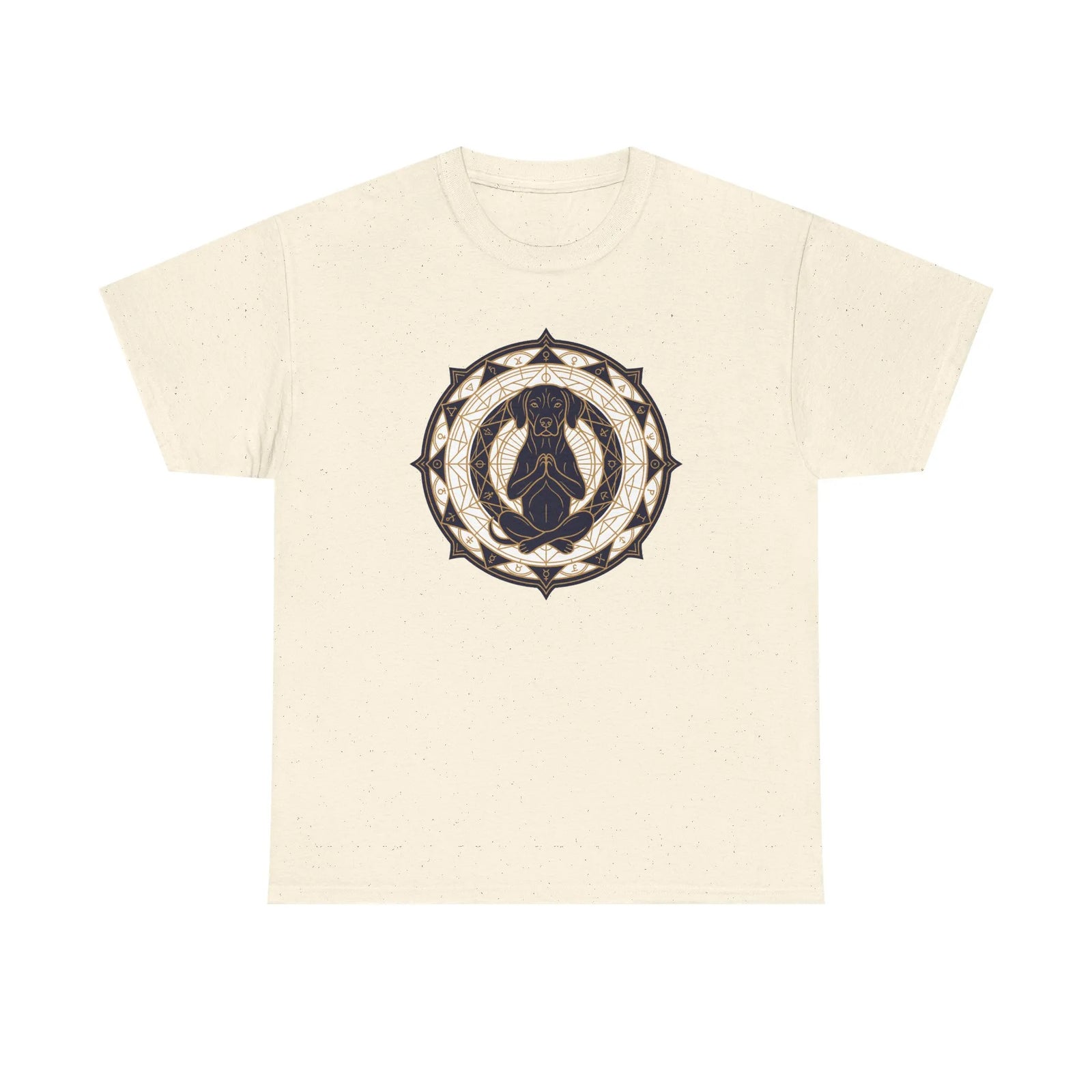 Meditating Dog Sacred Geometry T-Shirt - Heavy Cotton Classic Fit Tee - Unisex White