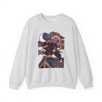 Ninja Cat Ukiyo-e Samurai Sweatshirt - Soft Heavyweight Fleece Crewneck - Unisex White