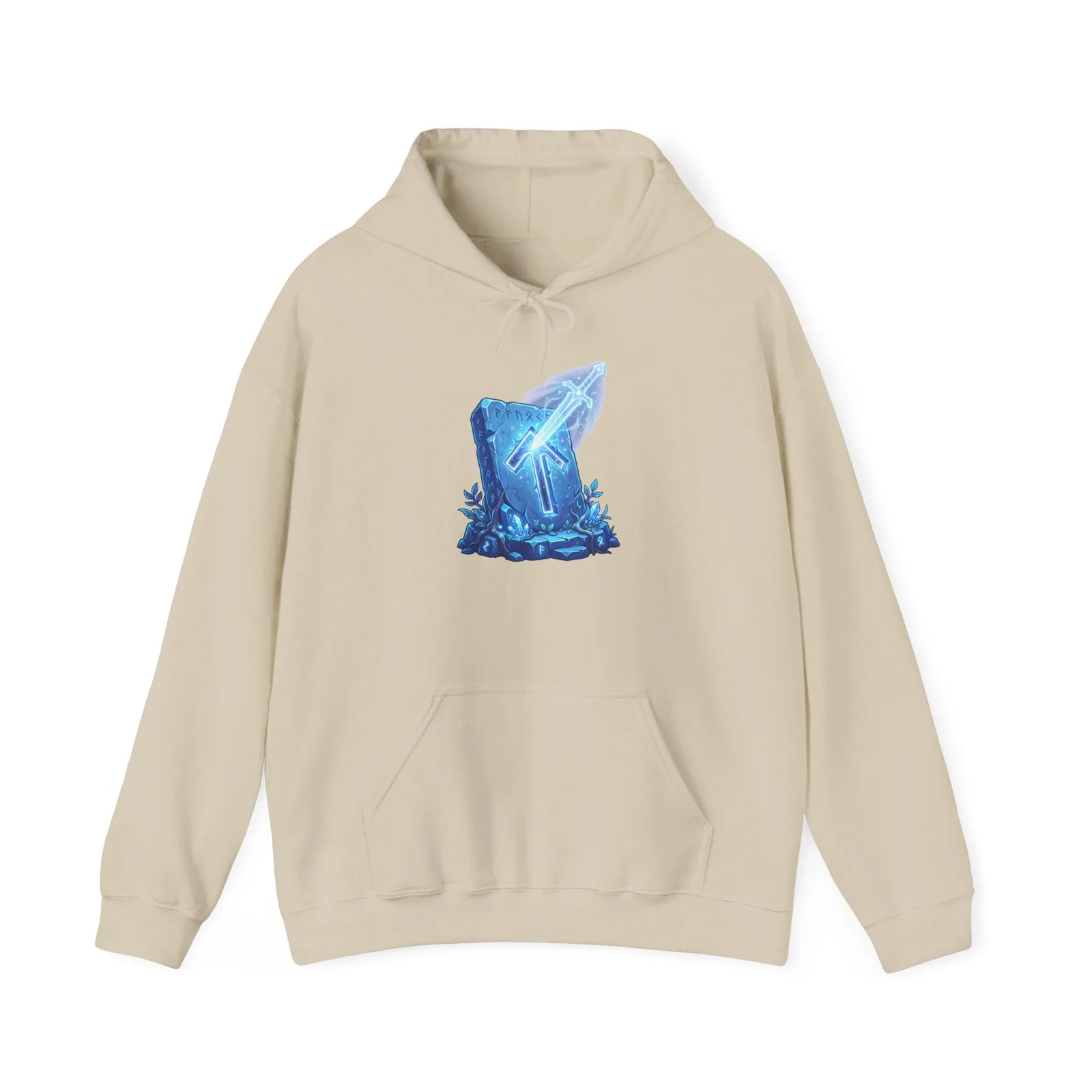 Tiwaz Tyr Sword Graphic Hoodie - Classic Fit Pouch Pocket Fleece - Unisex White