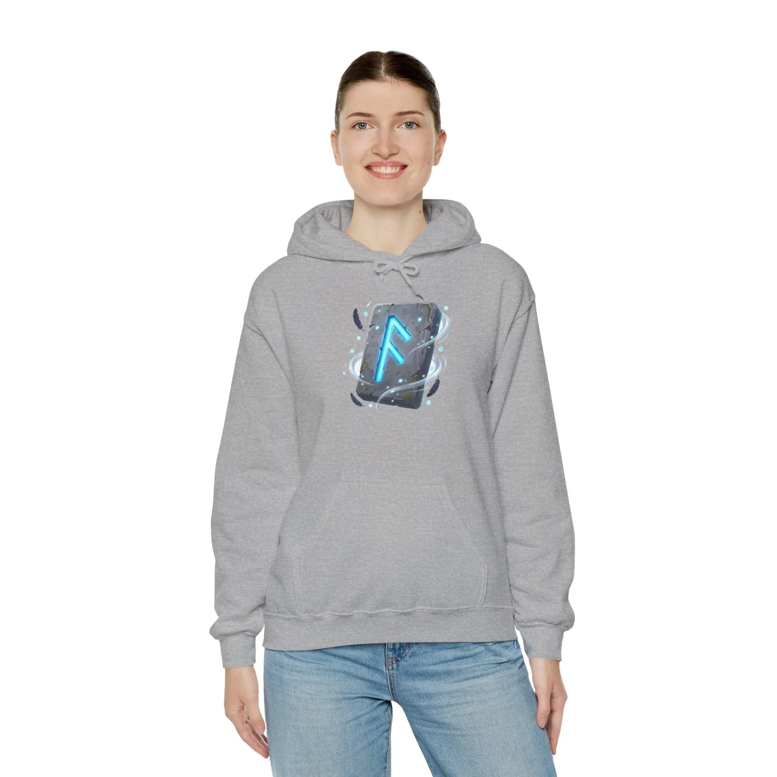 Ansuz Rune Odin's Raven Graphic Hoodie - Medium Heavy Fabric Classic Fit - Unisex White