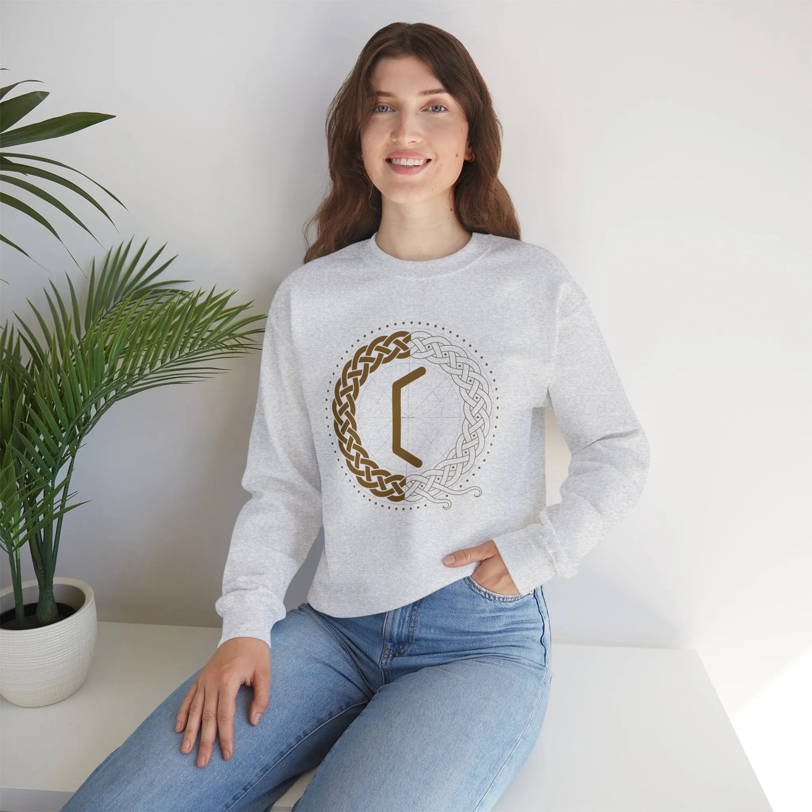 Perthro Rune Norse Mythology Sweatshirt - Heavy Blend Fleece Crewneck - Unisex White