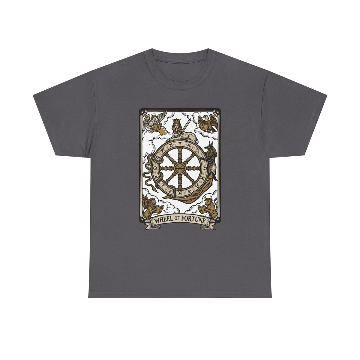 Wheel of Fortune Tarot Graphic T-Shirt - Heavyweight Cotton Classic Fit - Unisex White