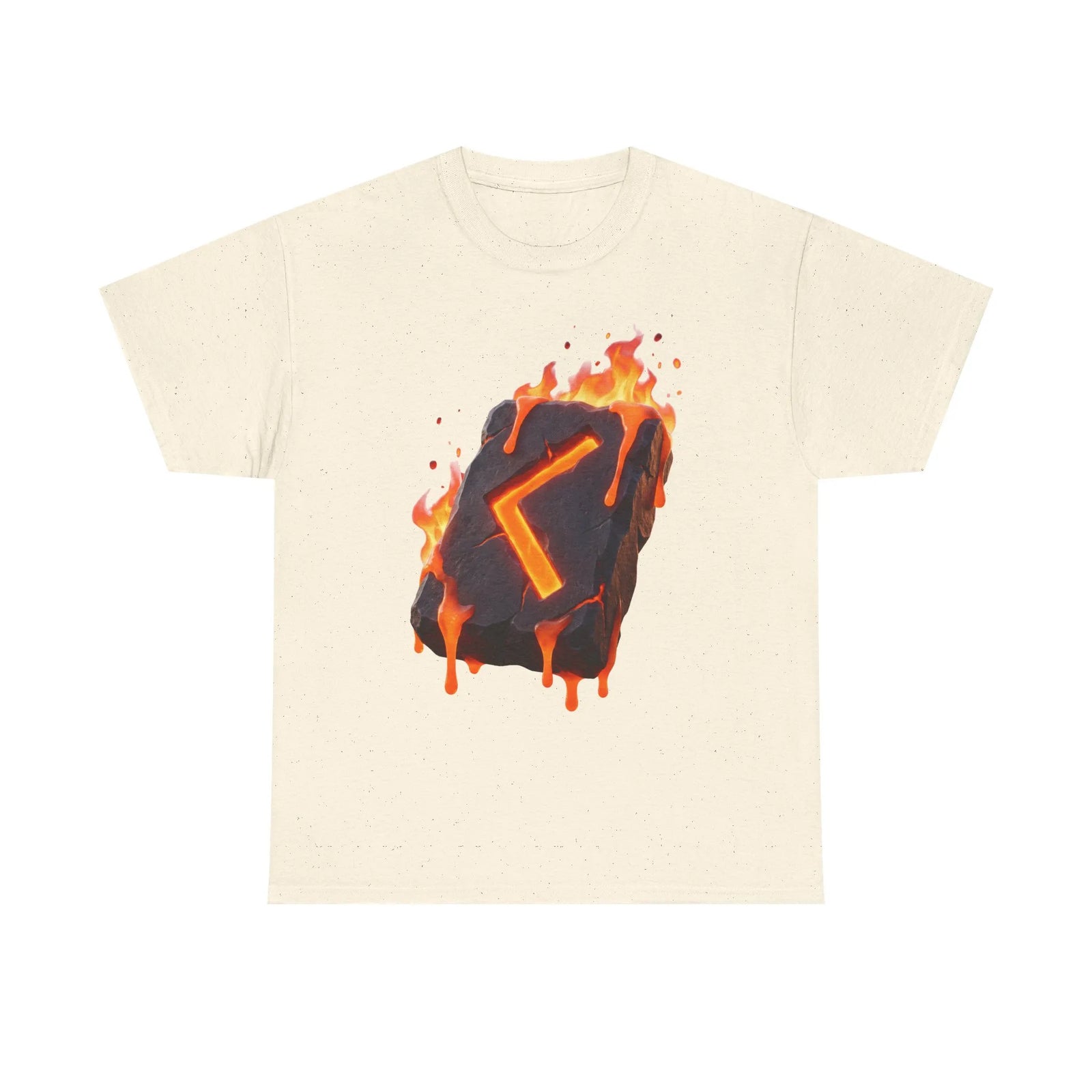 Kenaz Rune Torch Flame T-Shirt - Heavy Cotton Classic Fit Tee - Unisex White
