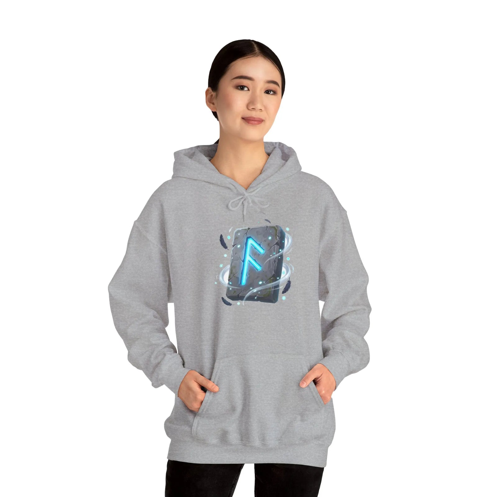 Ansuz Rune Odin's Raven Graphic Hoodie - Medium Heavy Fabric Classic Fit - Unisex White