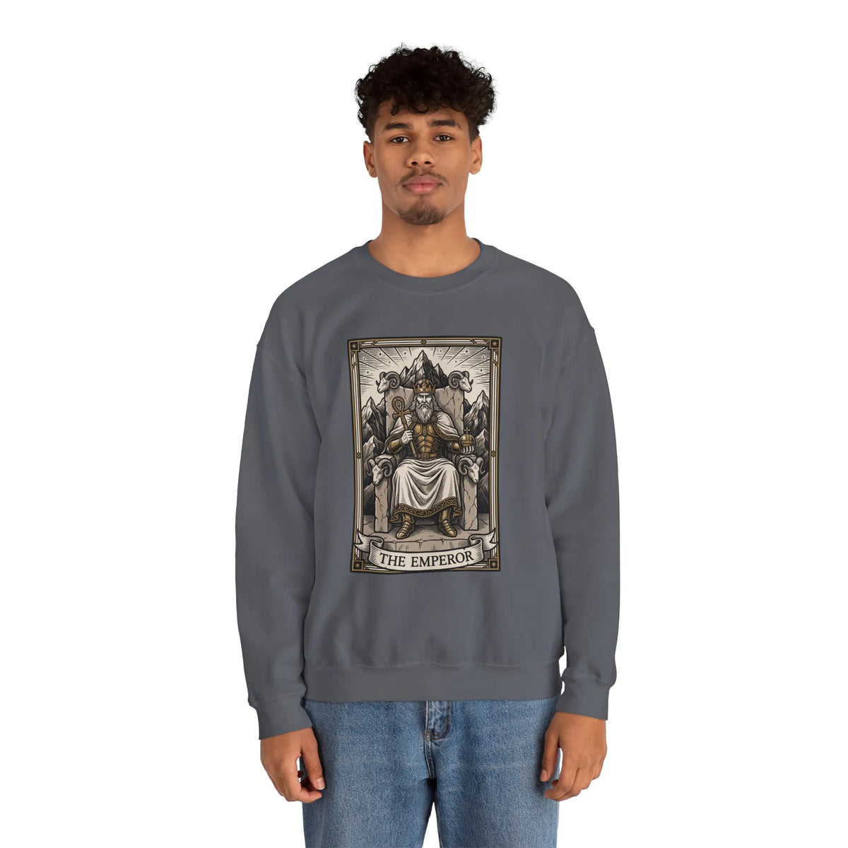 The Emperor Tarot Card Sweatshirt - Soft Durable Fleece Crewneck - Unisex White