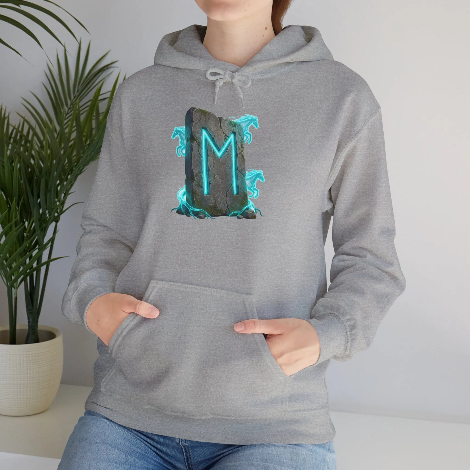 Norse Ehwaz Rune Spirit Horses Hoodie - Heavy Blend Fleece Pullover - Unisex White