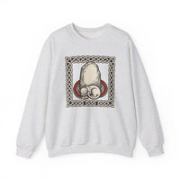 Runestone Cat Norse Woodcut Sweatshirt - Heavyweight Cotton Blend Crewneck - Unisex White