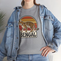 Bengal Cat Retro Sunset T-Shirt - Heavy Cotton Classic Fit Tee - Unisex White