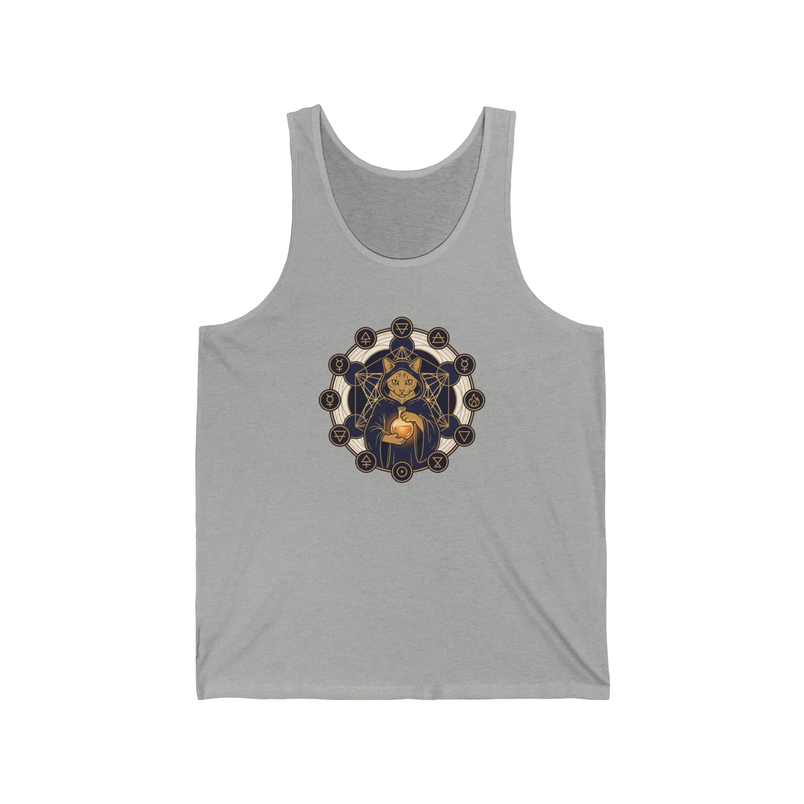 Alchemist Cat Sacred Geometry Tank Top - Soft Airlume Cotton Retail Fit - Unisex Athletic Heather
