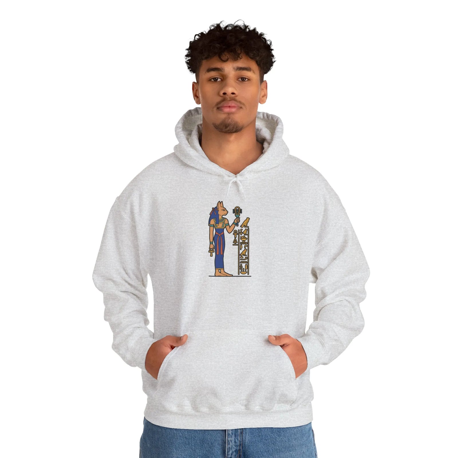 Bastet Egyptian Cat Pharaoh Hoodie - Soft Heavy Blend Fleece Pullover - Unisex White
