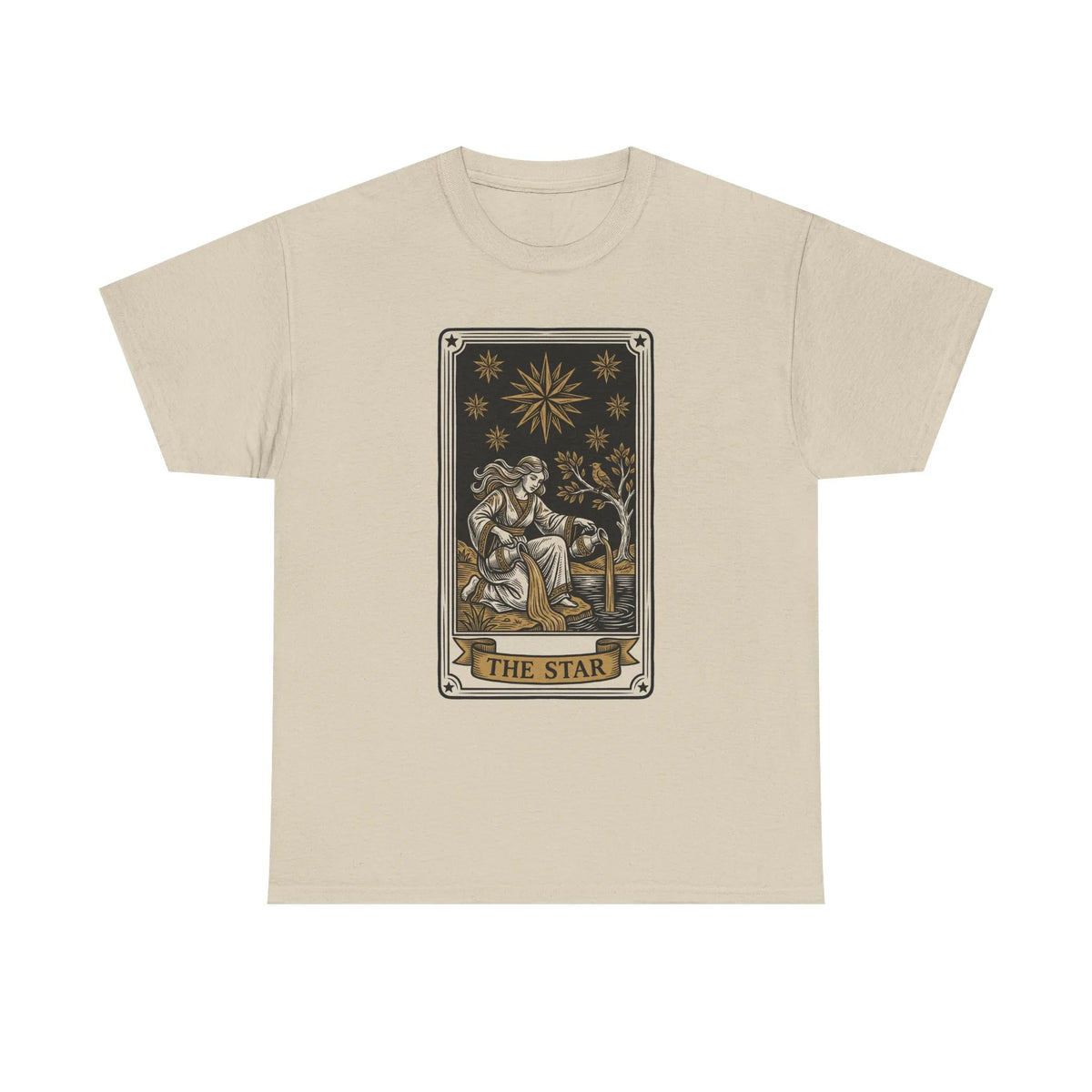 Tarot The Star Card Graphic T-Shirt - Heavy Cotton Classic Fit Tee - Unisex Off White