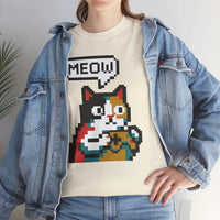 Player One 8-Bit Pixel Gaming Cats T-Shirt - Heavyweight 100% Cotton Tee - Unisex White