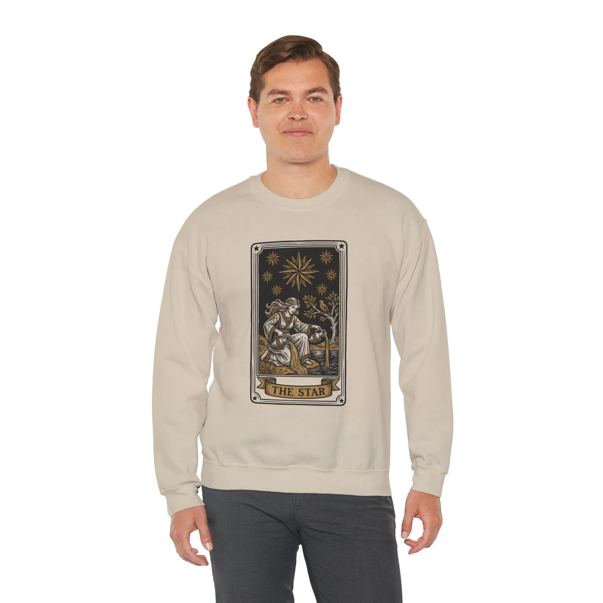 The Star Tarot Card Sweatshirt - 50/50 Cotton Polyester Crewneck - Unisex White