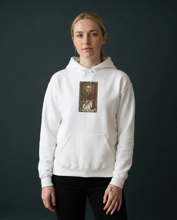 The Sun Tarot Card Hoodie - Heavy Blend Cotton-Poly Fleece Pullover - Unisex White