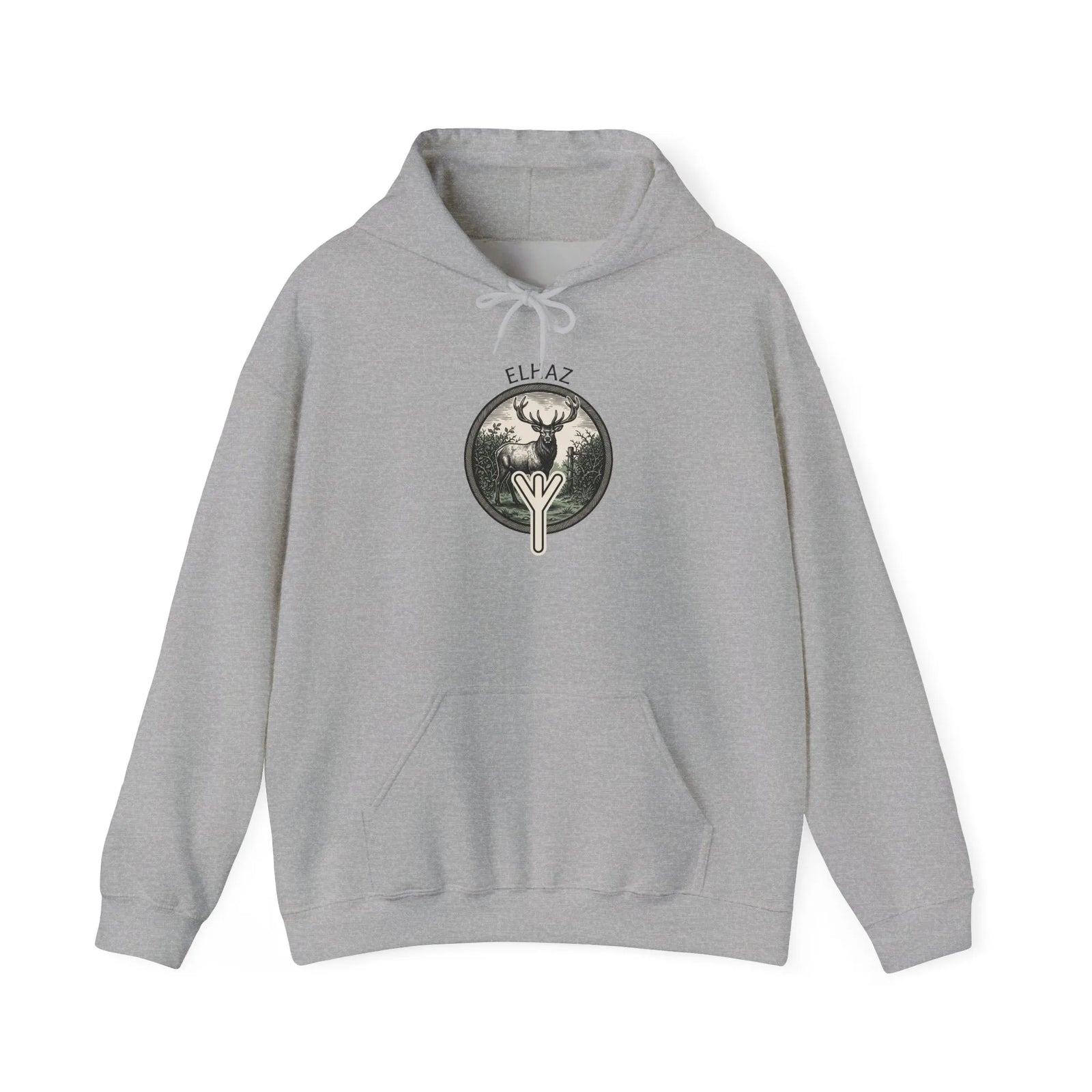Elhaz Rune Deer Forest Graphic Hoodie - Heavy Blend Fleece Pullover - Unisex White