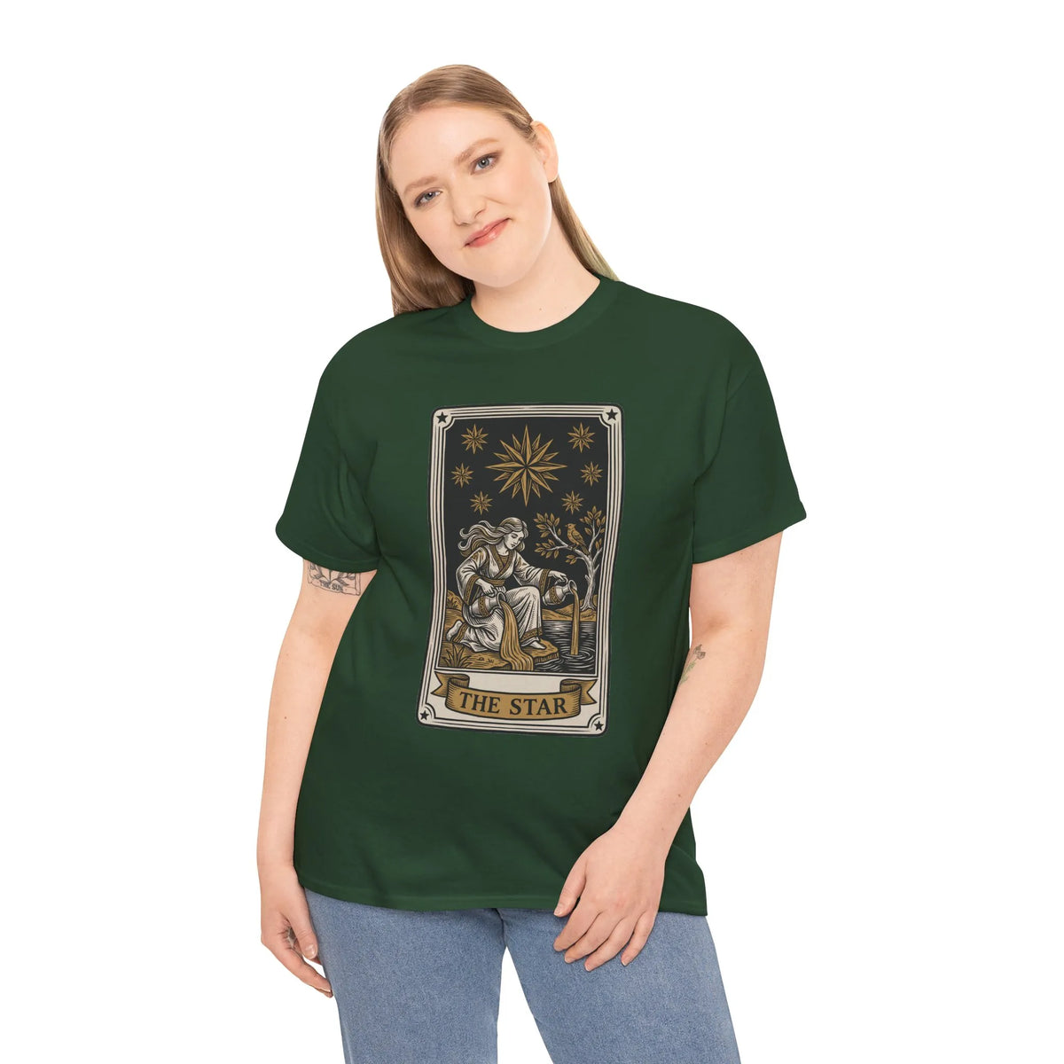 Tarot The Star Card Graphic T-Shirt - Heavy Cotton Classic Fit Tee - Unisex Off White