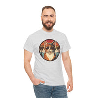 Calico Cool Cat Sunset Aviator T-Shirt - Heavy Cotton Classic Fit Tee - Unisex White
