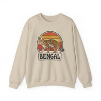 Bengal Cat Retro Sunset Sweatshirt - Classic Fit Heavy Blend Crewneck - Unisex White