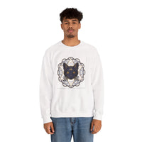Third Eye Sacred Geometry Cat Sweatshirt - Heavy Blend Fleece Crewneck - Unisex White