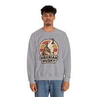 Siberian Husky Retro Sunset Sweatshirt - Heavy Blend Fleece Crewneck - Unisex White