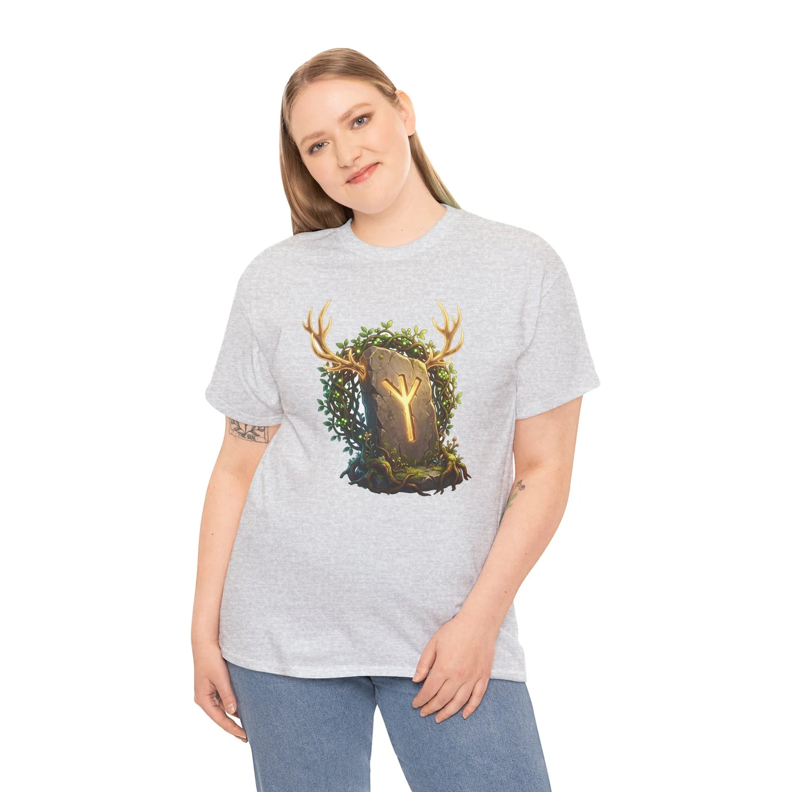 Elhaz Rune Elk Protection T-Shirt - Heavy Cotton Classic Fit Tee - Unisex White