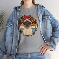 70s Sunset Siamese Cat Aviator T-Shirt - Heavyweight Cotton Classic Fit Tee - Unisex White