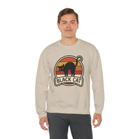 Black Cat Retro Sunset Sweatshirt - Heavy Blend Crewneck Fleece - Unisex White