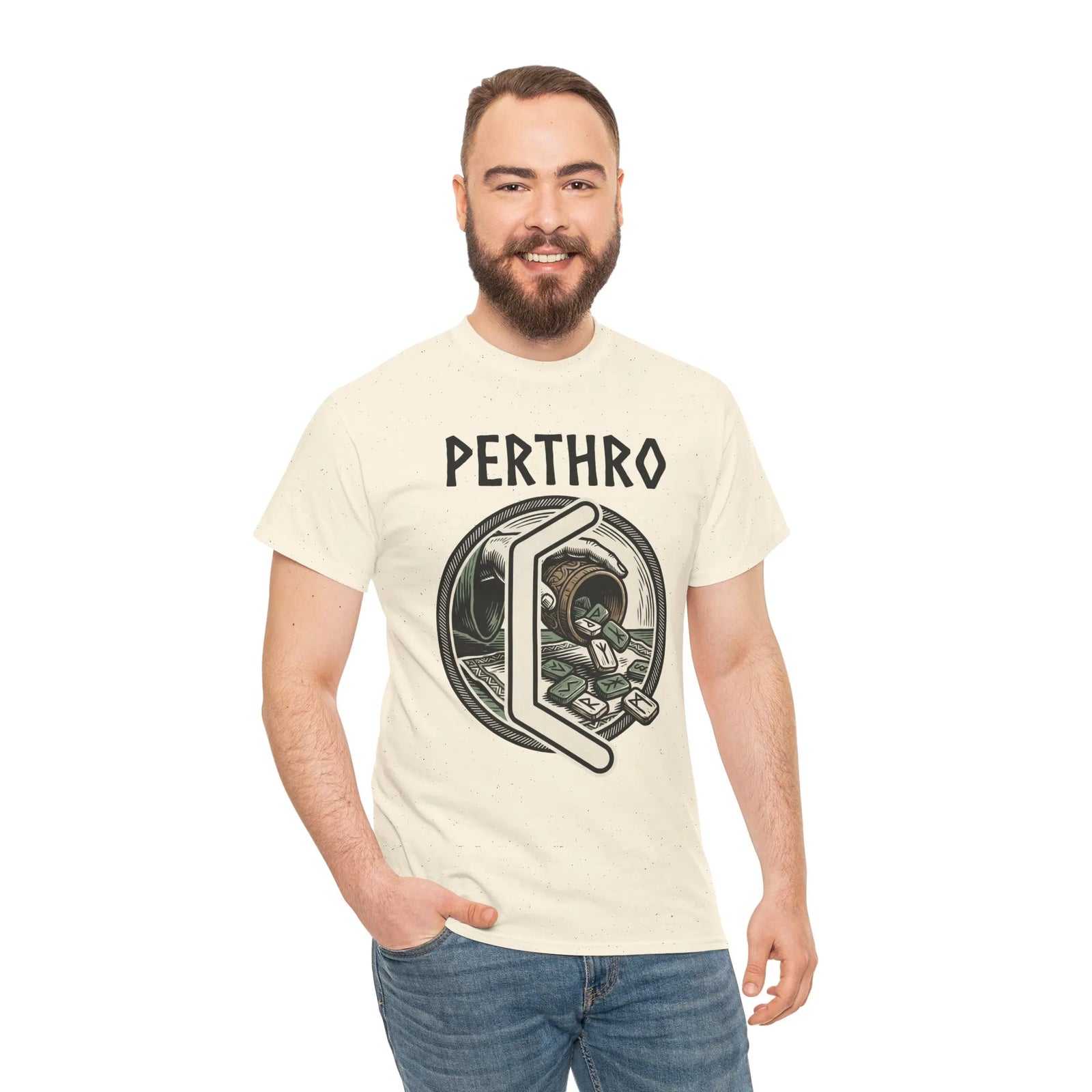 Perthro Norse Rune Graphic T-Shirt - Heavy Cotton Classic Fit Tee - Unisex White