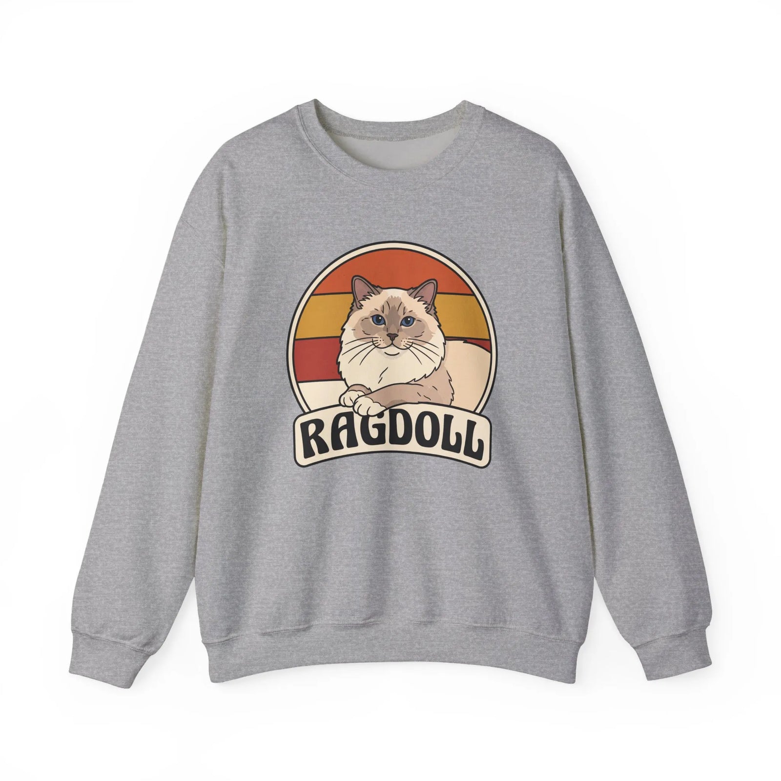 Ragdoll Cat Retro Sunset Sweatshirt - Heavy Blend Fleece Crewneck - Unisex White