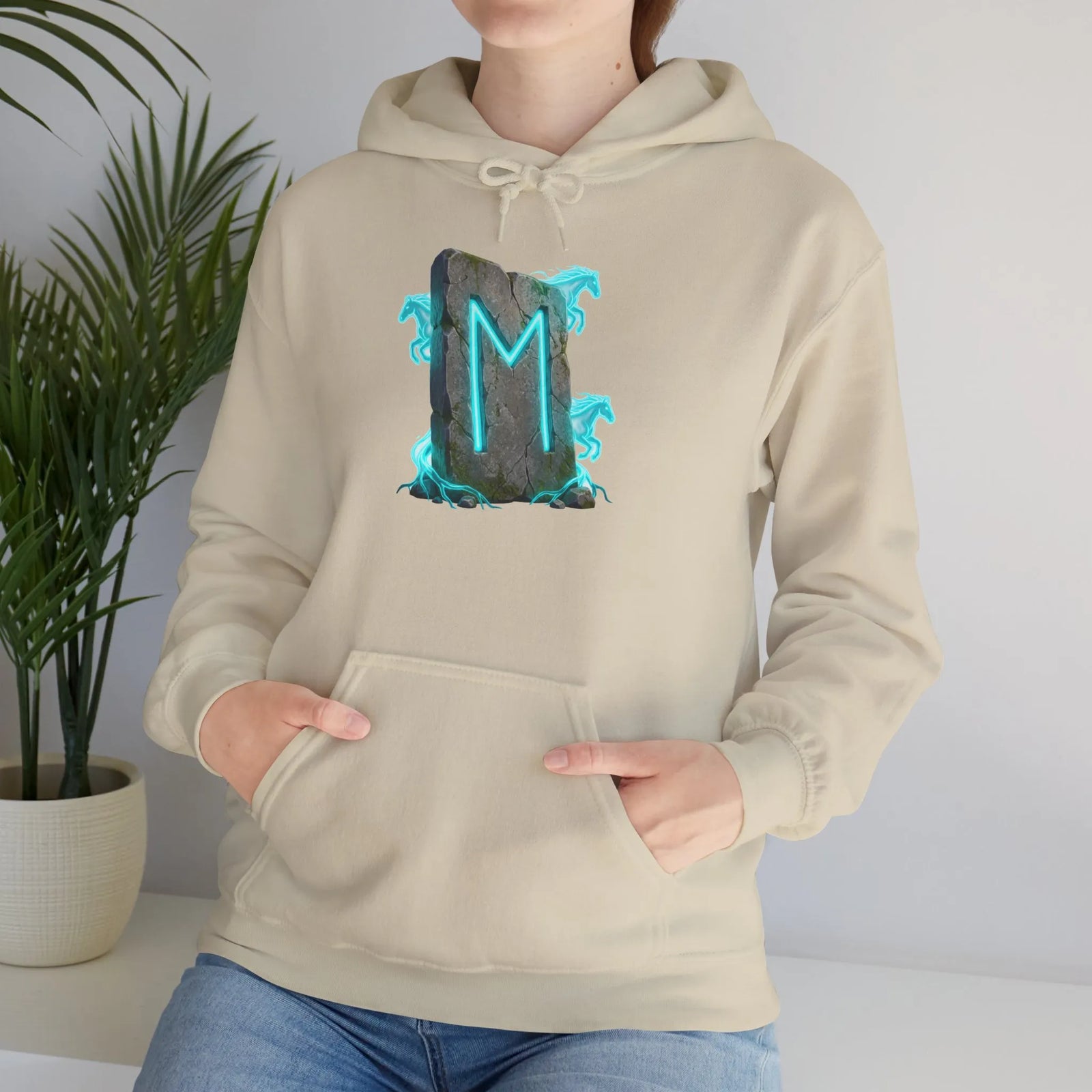Norse Ehwaz Rune Spirit Horses Hoodie - Heavy Blend Fleece Pullover - Unisex White
