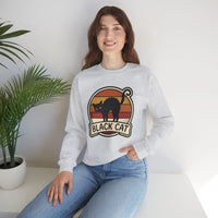 Black Cat Retro Sunset Sweatshirt - Heavy Blend Crewneck Fleece - Unisex White