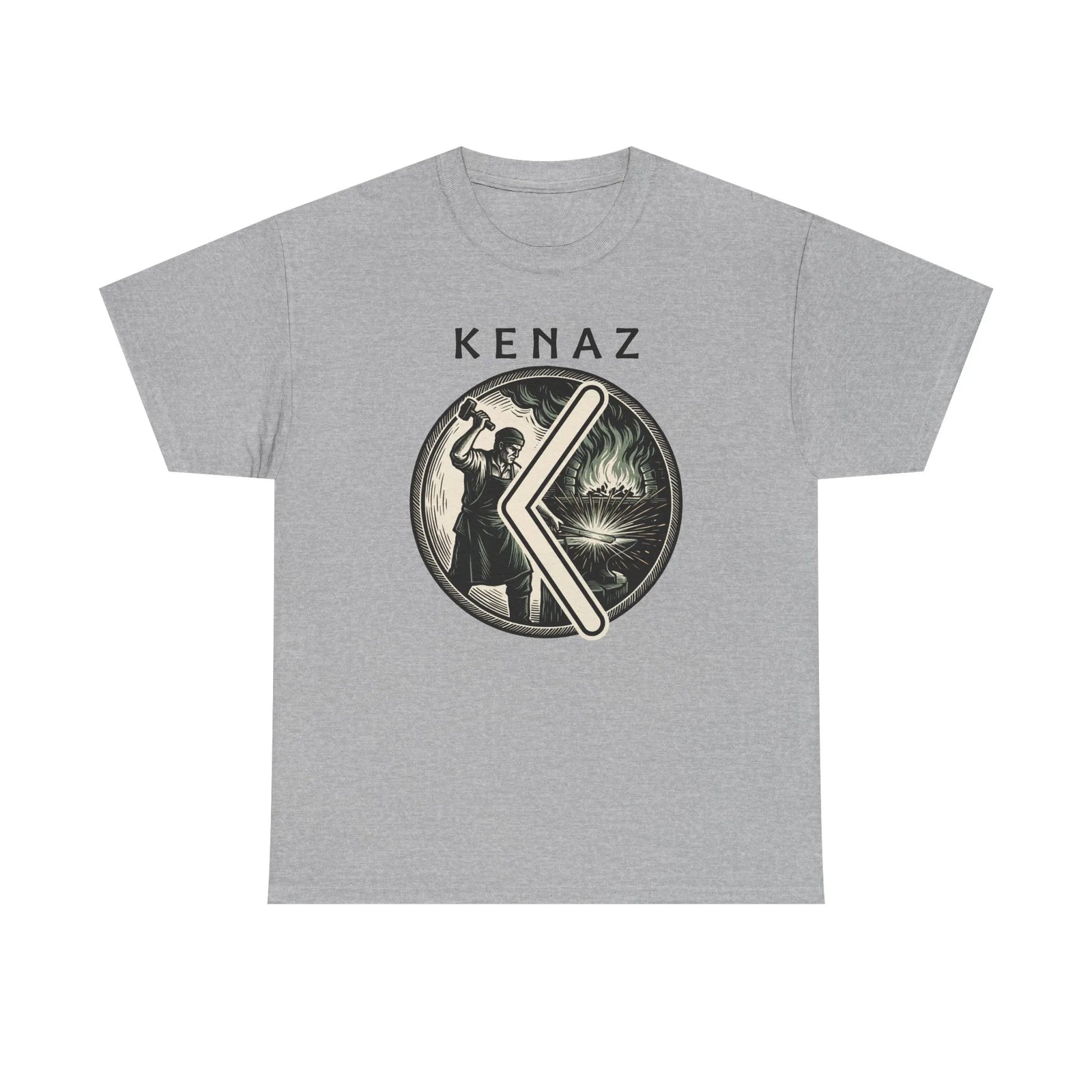 Kenaz Rune Forge Blacksmith T-Shirt - Heavyweight 100% Cotton Classic Fit Tee - Unisex White