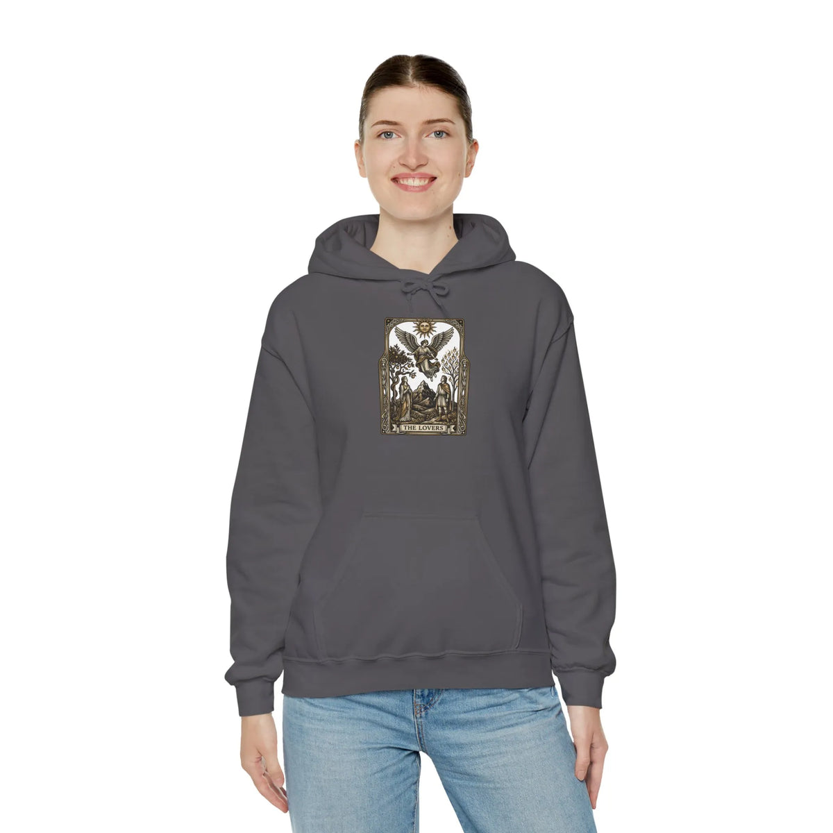 The Lovers Tarot Card Hoodie - Medium-Weight Fleece Pullover - Unisex White