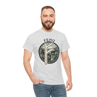Fehu Rune Wealth Symbol T-Shirt - Heavy Cotton Classic Fit Tee - Unisex White