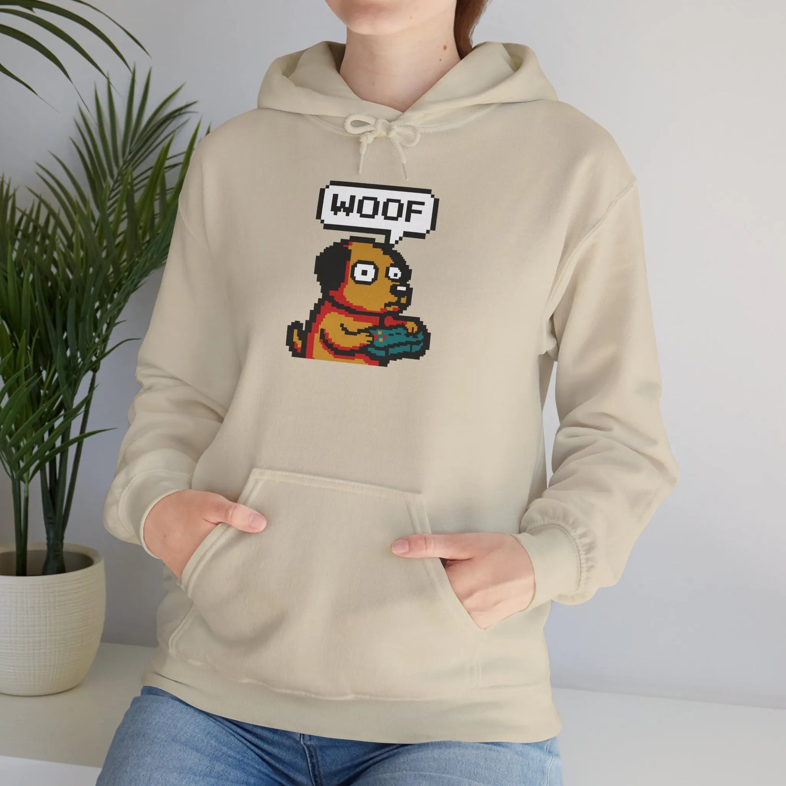 Player One 8-Bit Gaming Dog Hoodie - Soft Cotton-Poly Blend Fleece - Unisex White
