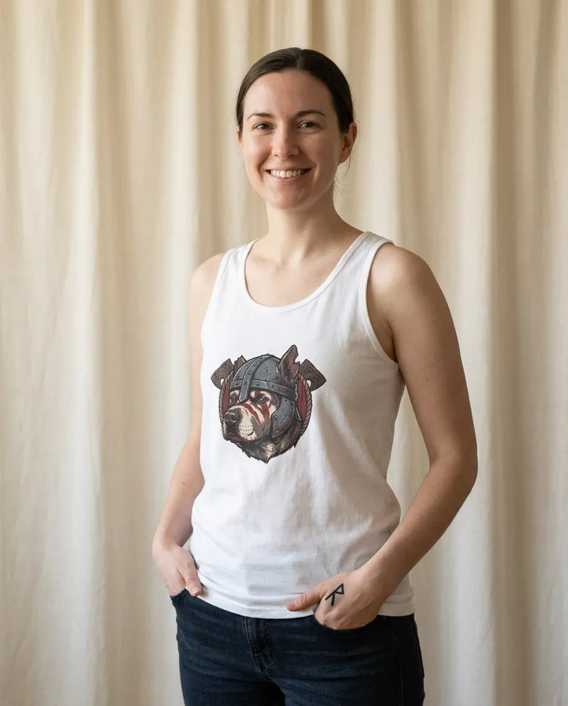 Warpaint Viking Berserker Dog Tank Top - Lightweight Ringspun Cotton Jersey - Unisex White