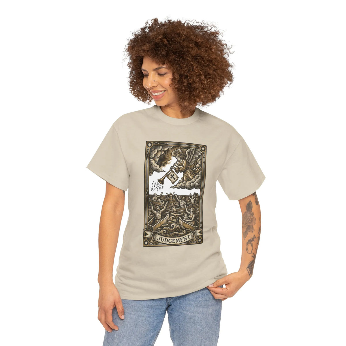 Judgement Angel Graphic T-Shirt - Heavy Cotton Classic Fit Tee - Unisex White