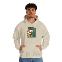 Arcade Gaming Pixel Cat Hoodie - Classic Fit Cotton Blend Pullover - Unisex White