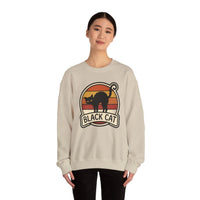 Black Cat Retro Sunset Sweatshirt - Heavy Blend Crewneck Fleece - Unisex White