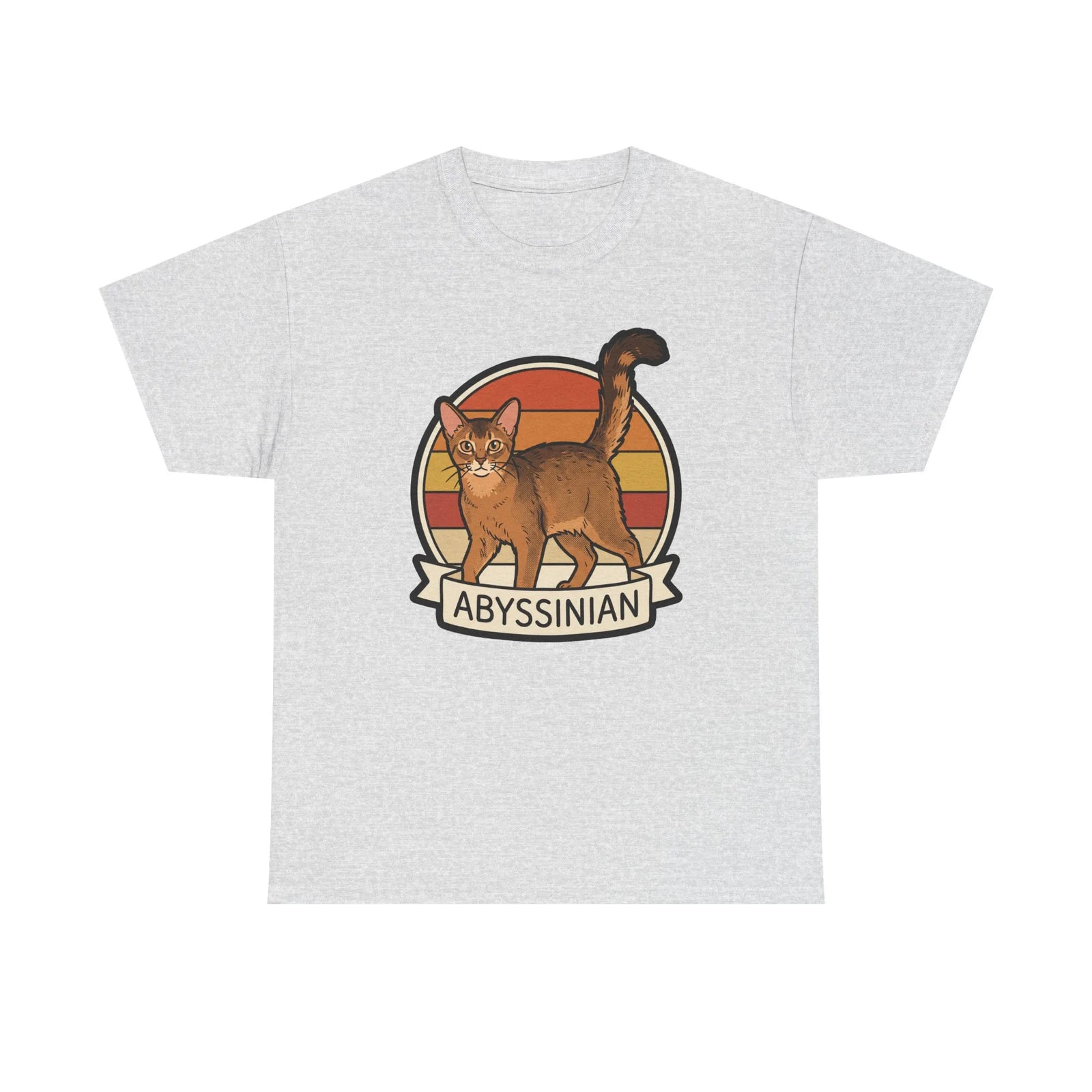 Abyssinian Retro 70s Sunset Cat T-Shirt - Heavy Cotton Classic Fit Tee - Unisex White