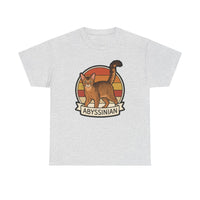 Abyssinian Retro 70s Sunset Cat T-Shirt - Heavy Cotton Classic Fit Tee - Unisex White