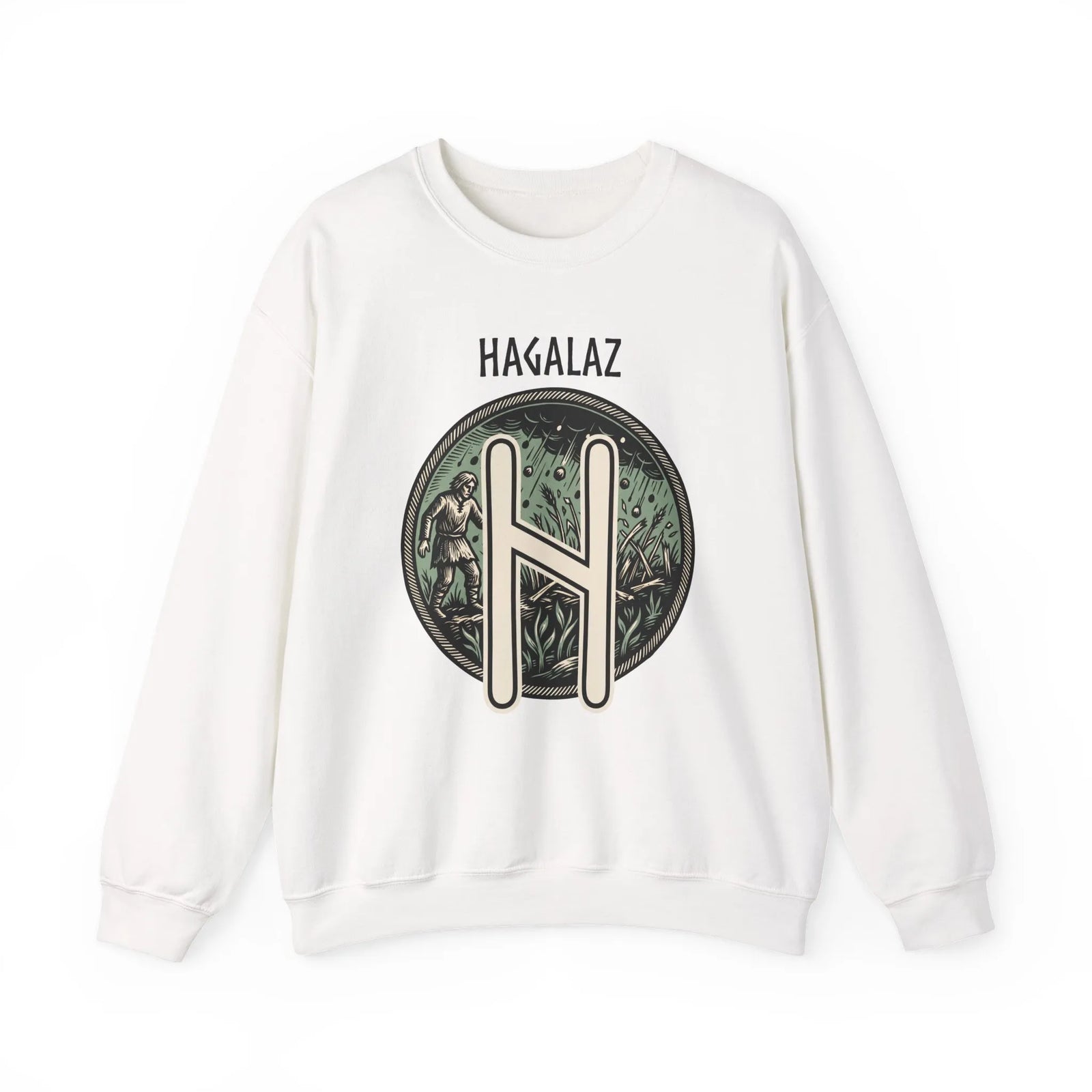 Hagalaz Rune Hail Graphic Sweatshirt - Medium-Heavy Cotton Blend Crewneck - Unisex White