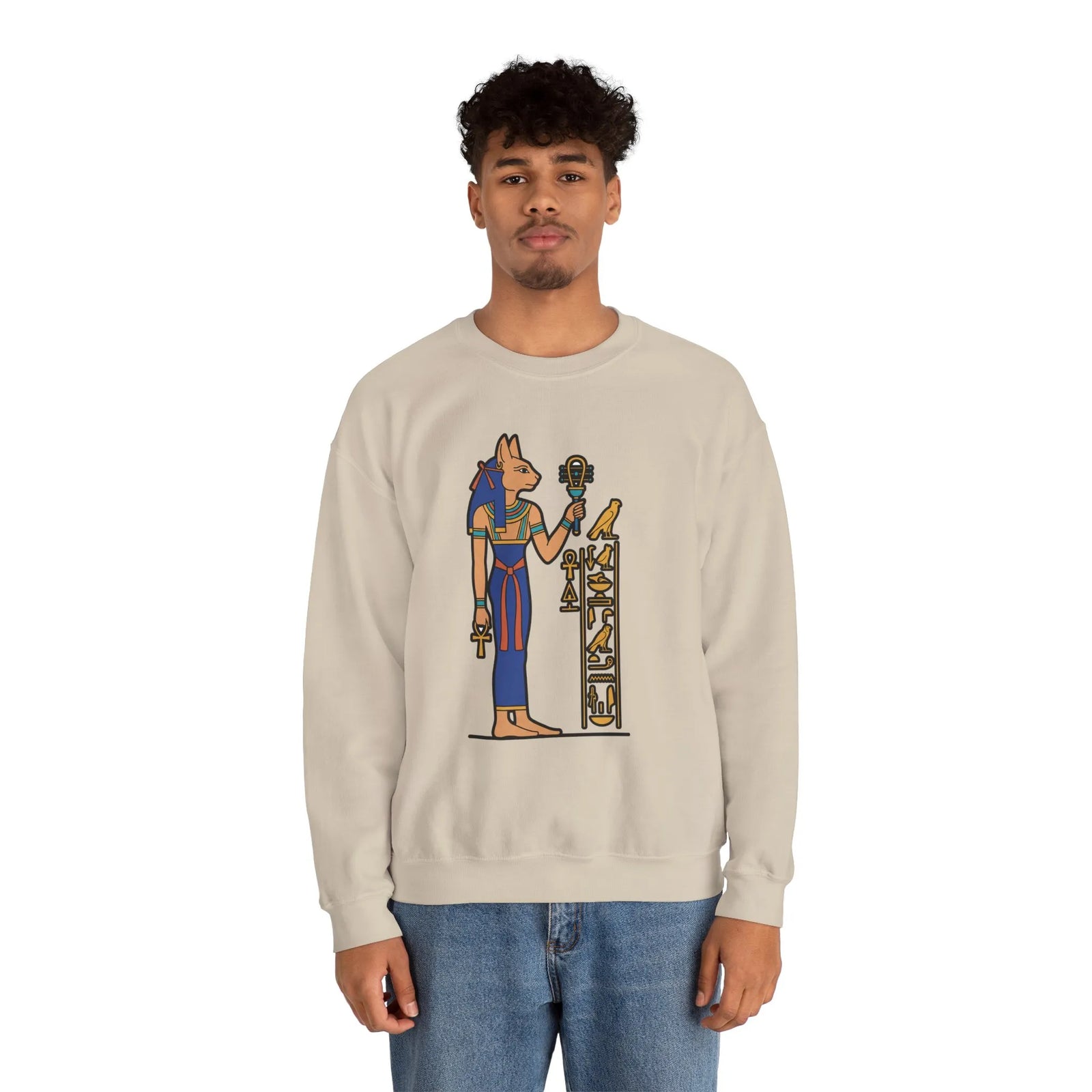 Bastet Sphynx Egyptian Cat Sweatshirt - Heavy Blend Fleece Crewneck - Unisex Ash Gray