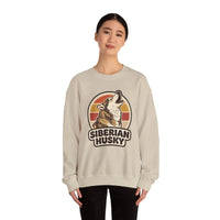 Siberian Husky Retro Sunset Sweatshirt - Heavy Blend Fleece Crewneck - Unisex White